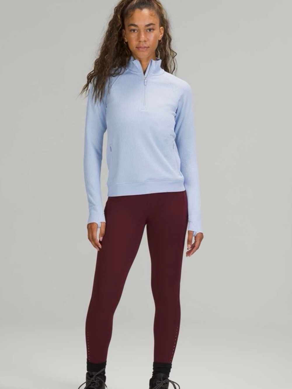 Lululemon Engineered Warmth Half Zip Blue Linen Merino Wool Women’s Size 12